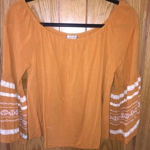 Off the shoulder mustard shirt